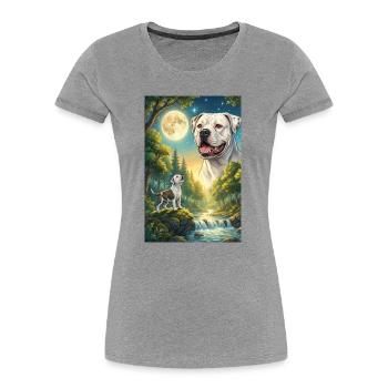 Hurlant à la Lune American Bulldog - T-shirt bio Premium Femme - gris chiné - Devant - Mia (176cm)