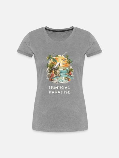Tropisches Paradies - Frauen Premium Bio T-Shirt - Grau meliert
