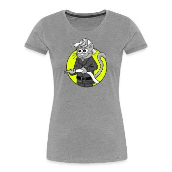Chat rétro pompiers - T-shirt bio Premium Femme - gris chiné - Devant - Mia (176cm)