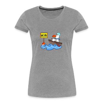 Moin Seemann Möwe Seemöwe Boot - Frauen Premium Bio T-Shirt - Grau meliert - Vorne - Mia (176cm)