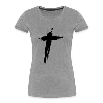 Kreuz - Frauen Premium Bio T-Shirt - Grau meliert - Vorne - Mia (176cm)