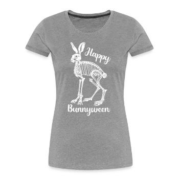 Happy Halloween Bunnyween Skelett Hase Tier lustig - Frauen Premium Bio T-Shirt - Grau meliert - Vorne - Mia (176cm)
