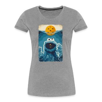Sesamstraße Krümelmonster Hai - Frauen Premium Bio T-Shirt - Grau meliert - Vorne - Mia (176cm)