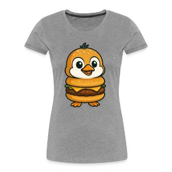 Drôle de pingouin burger Cheeseburger Créature mythique - T-shirt bio Premium Femme - gris chiné - Devant - Mia (176cm)