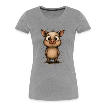 Funny piglet with big eyes – splash - Women's Premium Organic T-Shirt - heather grey - Front - Mia (176cm)