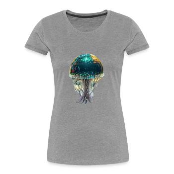 Qualle,pailletten,glitzer,gold,metallic - Frauen Premium Bio T-Shirt - Grau meliert - Vorne - Mia (176cm)