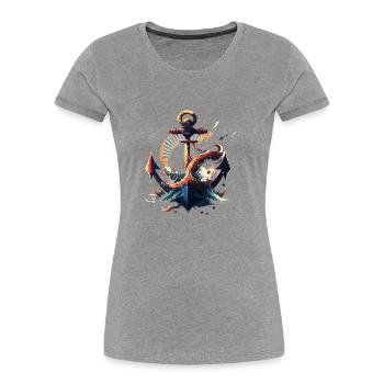 cooler Anker im maritimen Look, Segelboot - Frauen Premium Bio T-Shirt - Grau meliert - Vorne - Mia (176cm)