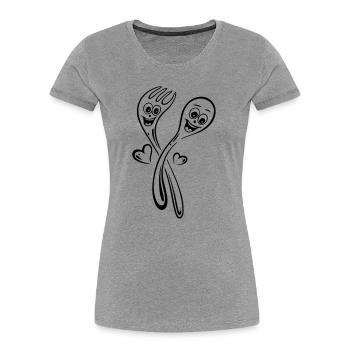 Löffel und Gabel mit Herzen. - Frauen Premium Bio T-Shirt - Grau meliert - Vorne - Mia (176cm)
