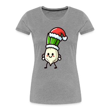 Nikolauch Oignon de printemps - T-shirt bio Premium Femme - gris chiné - Devant - Mia (176cm)