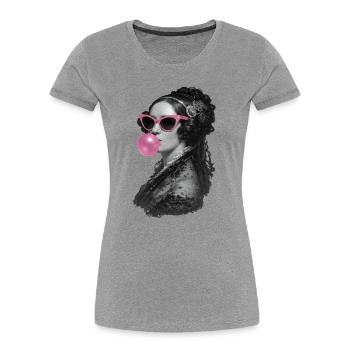 Ada Lovelace with pink sunglasses and bubblegum - Women's Premium Organic T-Shirt - heather grey - Front - Mia (176cm)