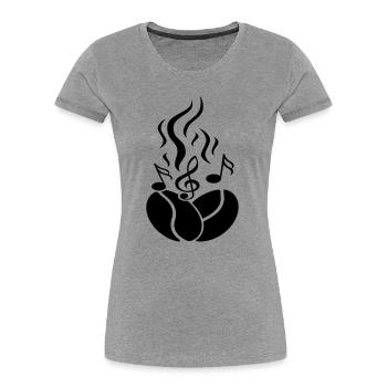 Grains de café avec notes de musique - T-shirt bio Premium Femme - gris chiné - Devant - Mia (176cm)