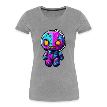 Poupée d’horreur / Halloween / Effrayant / Sombre - T-shirt bio Premium Femme - gris chiné - Devant - Mia (176cm)
