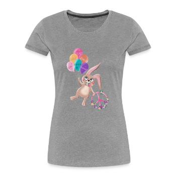 Friedenshase Herbert schwebt für den Frieden - Frauen Premium Bio T-Shirt - Grau meliert - Vorne - Mia (176cm)