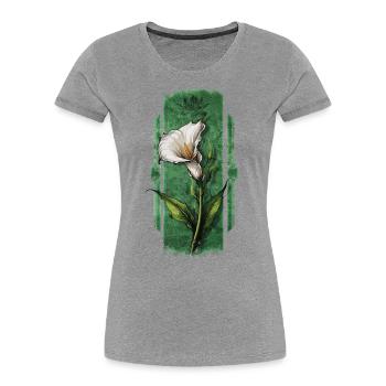Elegante Blüten: Calla Lilie Blumendesign - Frauen Premium Bio T-Shirt - Grau meliert - Vorne - Mia (176cm)