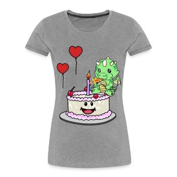Dragon Birthday Birthday Cake Sweets - Women's Premium Organic T-Shirt - heather grey - Front - Mia (176cm)