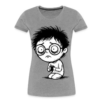 Student Coffee Fatigue Blank Gaze Manga - Women's Premium Organic T-Shirt - heather grey - Front - Mia (176cm)
