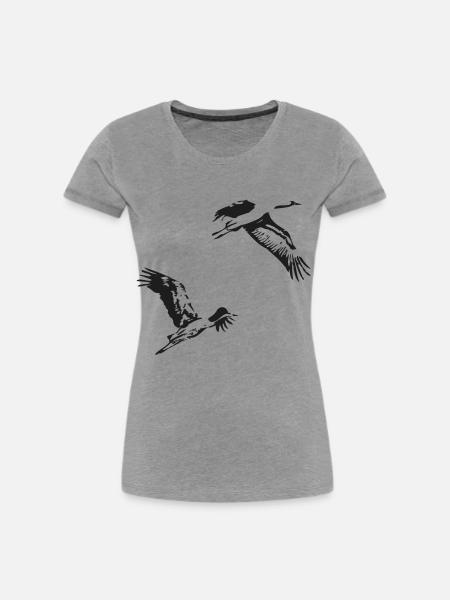 Kraniche - Frauen Premium Bio T-Shirt - Grau meliert