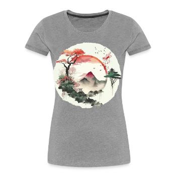Œuvres de Ying et Yang - T-shirt bio Premium Femme - gris chiné - Devant - Mia (176cm)