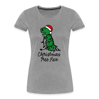Christmas tree rex ugly xmas lights dinosaur - Women's Premium Organic T-Shirt - heather grey - Front - Mia (176cm)