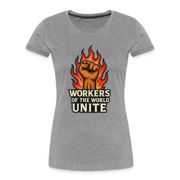 Fäuste und Flammen – Arbeiterwelt Unite - Frauen Premium Bio T-Shirt - Grau meliert - Vorne - Mia (176cm)