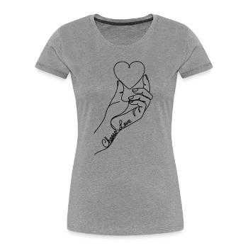 C.h.o.o.s.e L.o.v.e Minimalist Heart Line Art - Women's Premium Organic T-Shirt - heather grey - Front - Mia (176cm)