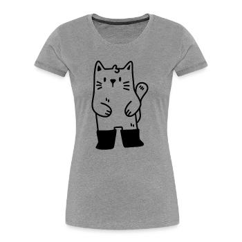 Katze in Stiefeln - Frauen Premium Bio T-Shirt - Grau meliert - Vorne - Mia (176cm)