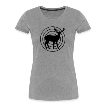 Chasse au cerf Chasse au cerf Chasse aux cadeaux - T-shirt bio Premium Femme - gris chiné - Devant - Mia (176cm)