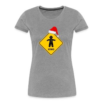 Wildwechsel "Pfefferkuchenmann" mit Nikolausmütze - Frauen Premium Bio T-Shirt - Grau meliert - Vorne - Mia (176cm)