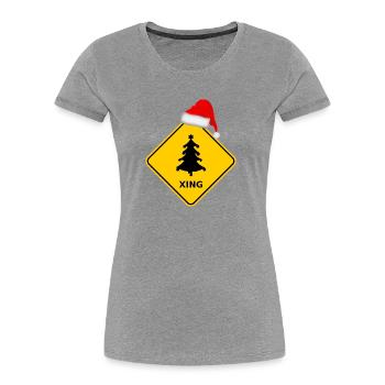Wildwechsel "Weihnachtsbaum" mit Nikolausmütze - Frauen Premium Bio T-Shirt - Grau meliert - Vorne - Mia (176cm)