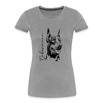 Dobermann Hundeportrait Hunde Hundesport Wilsigns - Frauen Premium Bio T-Shirt - Grau meliert - Vorne - Mia (176cm)