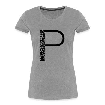 Buchstabe P - Frauen Premium Bio T-Shirt - Grau meliert - Vorne - Mia (176cm)