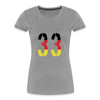 Maillot 33 Numéro Allemagne - T-shirt bio Premium Femme - gris chiné - Devant - Mia (176cm)