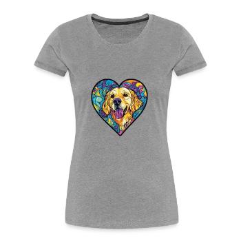 Golden Retriever Dog Heart Love - Women's Premium Organic T-Shirt - heather grey - Front - Mia (176cm)