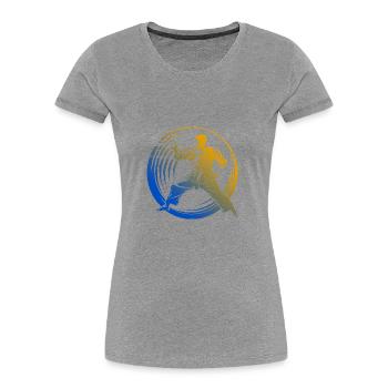 Karate Silhouette Bunt - Frauen Premium Bio T-Shirt - Grau meliert - Vorne - Mia (176cm)