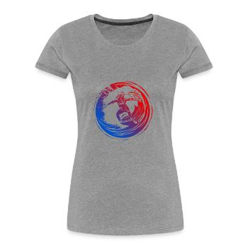Silhouette de surfeur coloré - T-shirt bio Premium Femme - gris chiné - Devant - Mia (176cm)
