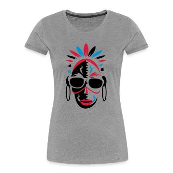 afrikanische Maske mit Sonnenbrille als Stencil - Frauen Premium Bio T-Shirt - Grau meliert - Vorne - Mia (176cm)