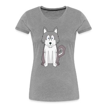 Chien Dessin animé Husky sibérien étonnant - T-shirt bio Premium Femme - gris chiné - Devant - Mia (176cm)