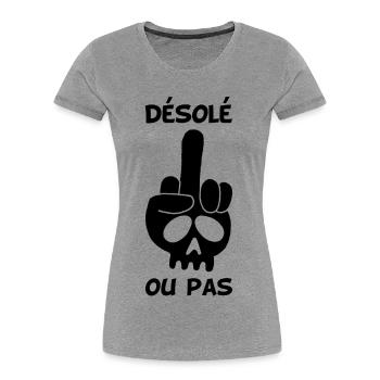 Crâne noir malpoli - T-shirt bio Premium Femme - gris chiné - Devant - Mia (176cm)