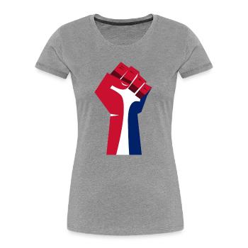 Die erhobene Faust (rot, weiß, blau) - Frauen Premium Bio T-Shirt - Grau meliert - Vorne - Mia (176cm)