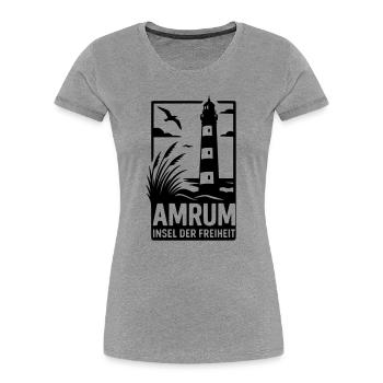 Amrum Leuchtturm Urlaub Erholung - Frauen Premium Bio T-Shirt - Grau meliert - Vorne - Mia (176cm)