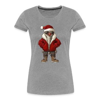 Dinde Noël Hiver - T-shirt bio Premium Femme - gris chiné - Devant - Mia (176cm)