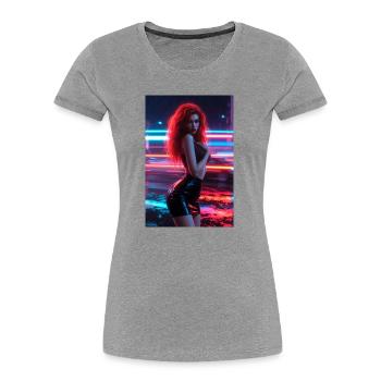 Neonrote Femme in Glanz - Frauen Premium Bio T-Shirt - Grau meliert - Vorne - Mia (176cm)