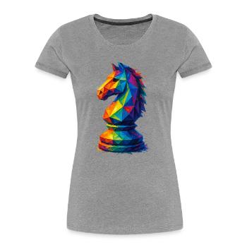 Cavalier Géométrique : L'Agilité du Saut - T-shirt bio Premium Femme - gris chiné - Devant - Mia (176cm)
