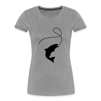 forelle_angeln_f1 - Women's Premium Organic T-Shirt - heather grey - Front - Mia (176cm)