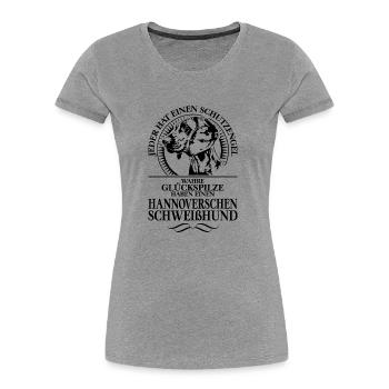 HANNOVERSCHER SCHWEISSHUND Schutzengel Wilsigns - Frauen Premium Bio T-Shirt - Grau meliert - Vorne - Mia (176cm)