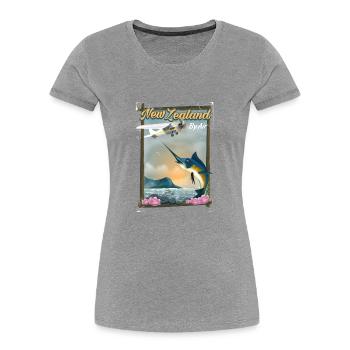 Neuseeland Reiseplakat - Frauen Premium Bio T-Shirt - Grau meliert - Vorne - Mia (176cm)