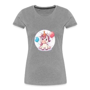 Pferd Geburtstag Comic - Frauen Premium Bio T-Shirt - Grau meliert - Vorne - Mia (176cm)