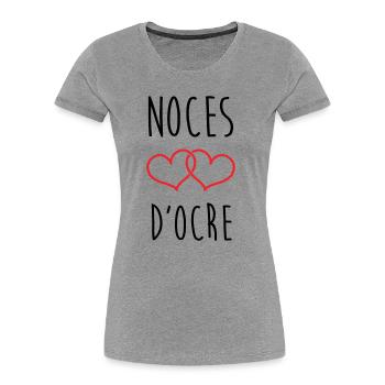 Noces d'Ocre 71 ans de mariage - T-shirt bio Premium Femme - gris chiné - Devant - Mia (176cm)