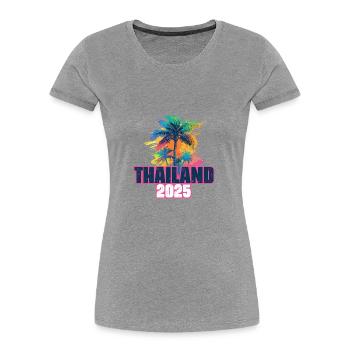 Thailand 2025 Urlaub Palmen - Frauen Premium Bio T-Shirt - Grau meliert - Vorne - Mia (176cm)