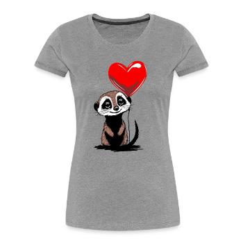 Erdmännchen Herz Luftballon - Heartful Creatures - Frauen Premium Bio T-Shirt - Grau meliert - Vorne - Mia (176cm)